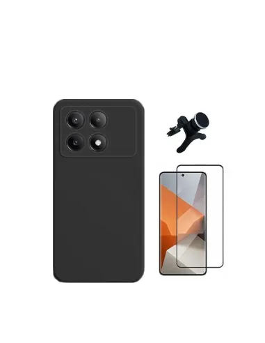 Kit Vidro Premium Full Cover + Capa Silicone Líquido + Suporte Magnético Reforçado  para Xiaomi Poco X6 Pro 5G - Preto