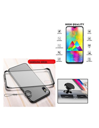 Kit Película de Vidro Temperado 5D Full Cover + Capa Naked Bumper + Suporte Magnético de Carro para Samsung Galaxy A50s