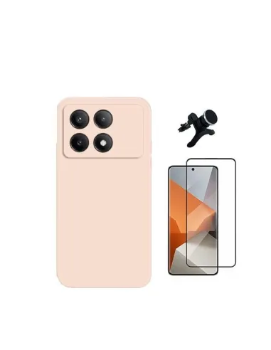 Kit Vidro Premium Full Cover + Capa Silicone Líquido + Suporte Magnético Reforçado  para Xiaomi Poco X6 Pro 5G - Rosa