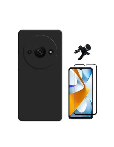 Kit Vidro Premium Full Cover + Capa Silicone Líquido + Suporte Magnético Reforçado  para Xiaomi Redmi A3 - Preto