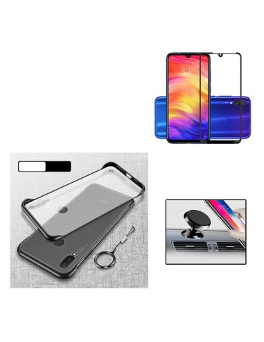 Kit Película de Vidro Temperado 5D Full Cover + Capa Naked Bumper + Suporte Magnético de Carro para Xiaomi Redmi 7
