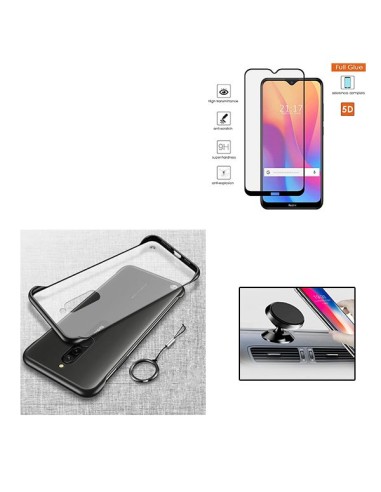 Kit Película de Vidro Temperado 5D Full Cover + Capa Naked Bumper + Suporte Magnético de Carro para Xiaomi Redmi 8