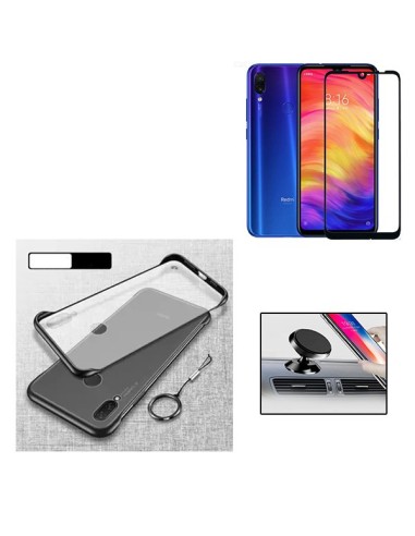 Kit Película de Vidro Temperado 5D Full Cover + Capa Naked Bumper + Suporte Magnético de Carro para Xiaomi Redmi Note 7