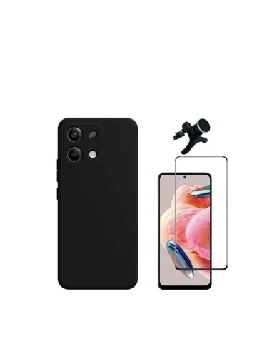 Kit Vidro Premium Full Cover + Capa Silicone Líquido + Suporte Magnético Reforçado  para Xiaomi Redmi Note 13 4G - Preto