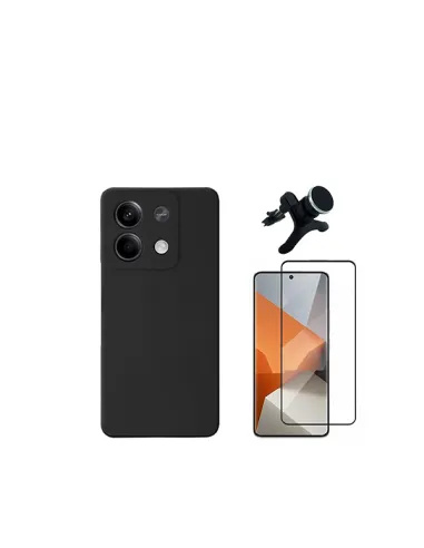 Kit Vidro Premium Full Cover + Capa Silicone Líquido + Suporte Magnético Reforçado  para Xiaomi Redmi Note 13 Pro - Preto