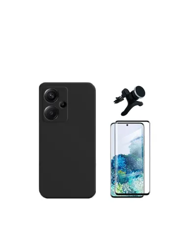 Kit Vidro Premium Full Cover + Capa Silicone Líquido + Suporte Magnético Reforçado  para Xiaomi Redmi Note 13 Pro+ - Preto