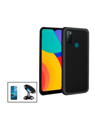 Kit Película de Vidro Temperado 5D Full Cover + Capa Silicone Líquido + Suporte Magnético de Carro para Alcatel 1L Pro 2021