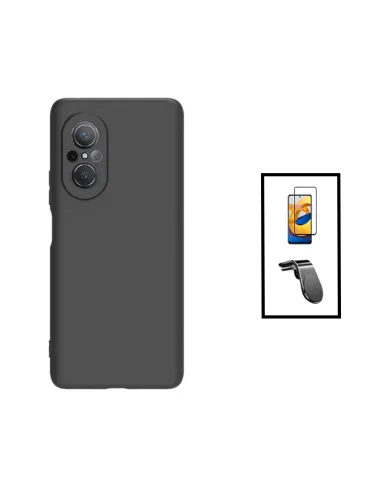 Kit Vidro Premium Full Cover + Capa Silicone Líquido + Suporte Magnético L para Huawei Nova 9 SE - Preto