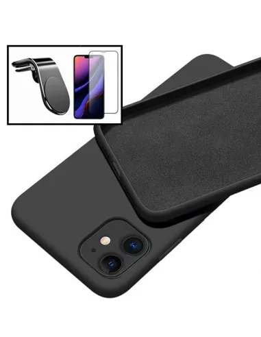 Kit Vidro Premium Full Cover + Capa Silicone Líquido + Suporte Magnético L para iPhone 12