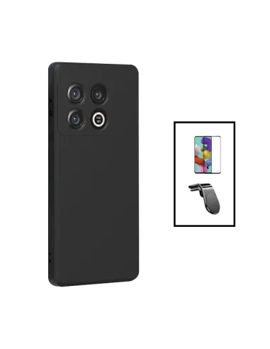 Kit Vidro Premium Full Cover + Capa Silicone Líquido + Suporte Magnético L para OnePlus 10T - Preto