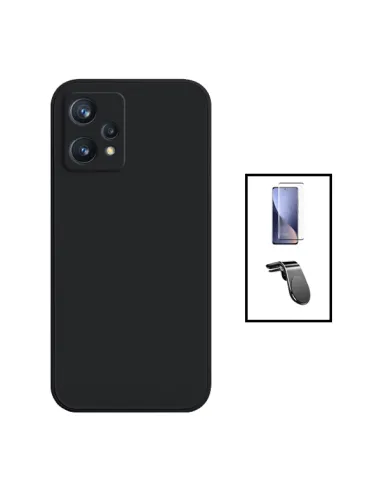 Kit Vidro Premium Full Cover + Capa Silicone Líquido + Suporte Magnético L para OnePlus Nord CE 2 Lite 5G - Preto