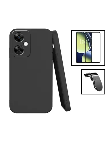 Kit Vidro Premium Full Cover + Capa Silicone Líquido + Suporte Magnético L para OnePlus Nord CE 3 Lite - Preto