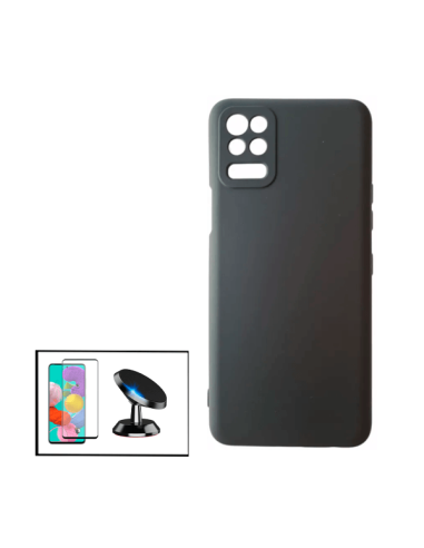 Kit Película de Vidro Temperado 5D Full Cover + Capa Silicone Líquido + Suporte Magnético de Carro para LG K62