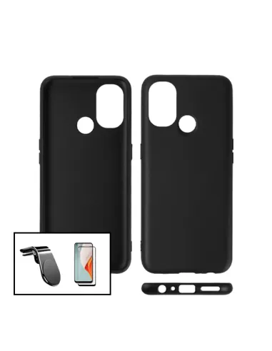 Kit Vidro Premium Full Cover + Capa Silicone Líquido + Suporte Magnético L para OnePlus Nord N100