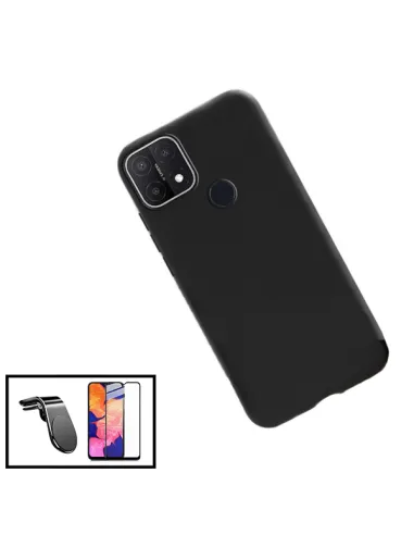 Kit Vidro Premium Full Cover + Capa Silicone Líquido + Suporte Magnético L para Oppo A15S - Preto