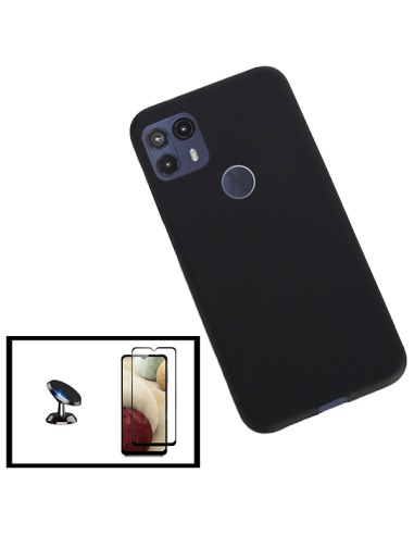 Kit Película de Vidro Temperado 5D Full Cover + Capa Silicone Líquido + Suporte Magnético de Carro para Motorola Moto G50 5G