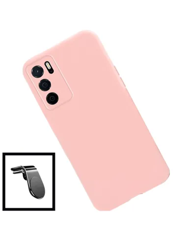 Kit Vidro Premium Full Cover + Capa Silicone Líquido + Suporte Magnético L para Oppo A16S - Rosa