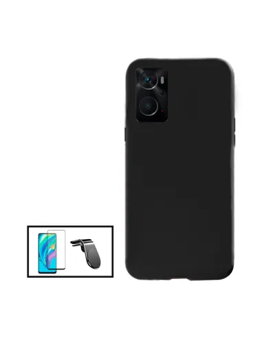 Kit Vidro Premium Full Cover + Capa Silicone Líquido + Suporte Magnético L para Oppo A36 - Preto