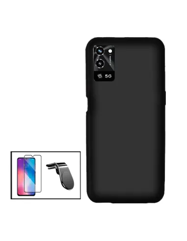 Kit Vidro Premium Full Cover + Capa Silicone Líquido + Suporte Magnético L para Oppo A56 5G