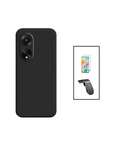 Kit Vidro Premium Full Cover + Capa Silicone Líquido + Suporte Magnético L para Oppo F23 5G - Preto