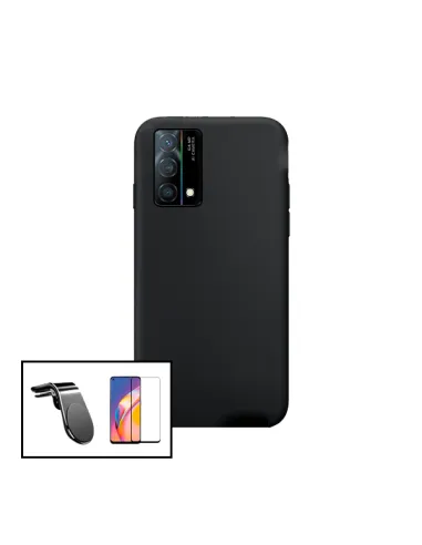 Kit Vidro Premium Full Cover + Capa Silicone Líquido + Suporte Magnético L para Oppo K9