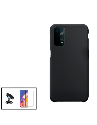 Kit Película de Vidro Temperado 5D Full Cover + Capa Silicone Líquido + Suporte Magnético de Carro para Oppo A16