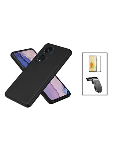 Kit Vidro Premium Full Cover + Capa Silicone Líquido + Suporte Magnético L para Oppo Reno8T 5G - Preto