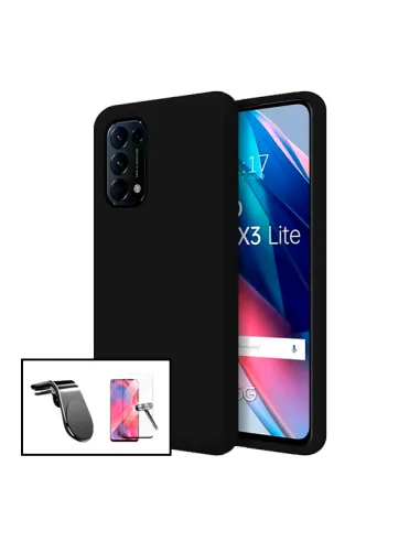 Kit Vidro Premium Full Cover + Capa Silicone Líquido + Suporte Magnético L para Oppo Reno5 5G