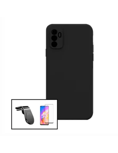 Kit Vidro Premium Full Cover + Capa Silicone Líquido + Suporte Magnético L para Oppo Reno5 Z - Preto