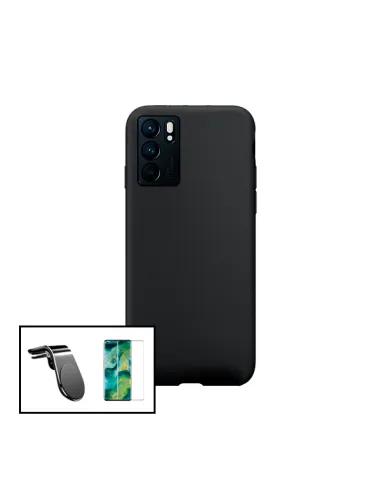 Kit Vidro Premium Full Cover + Capa Silicone Líquido + Suporte Magnético L para Oppo Reno6 5G