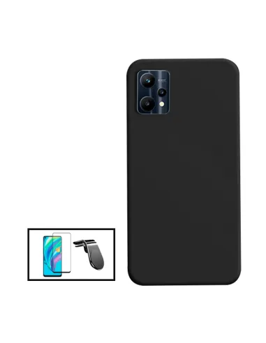 Kit Vidro Premium Full Cover + Capa Silicone Líquido + Suporte Magnético L para Realme 9 Pro - Preto