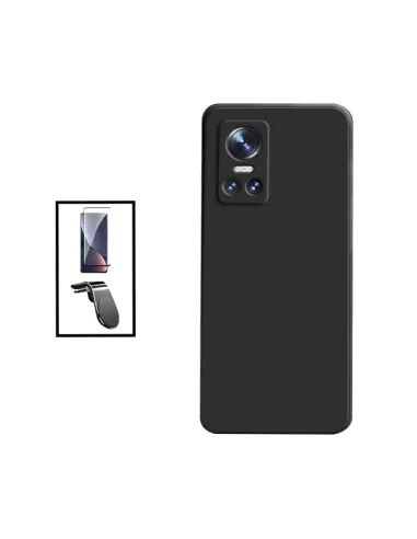 Kit Vidro Premium Full Cover + Capa Silicone Líquido + Suporte Magnético L para Realme GT Neo 3 - Preto