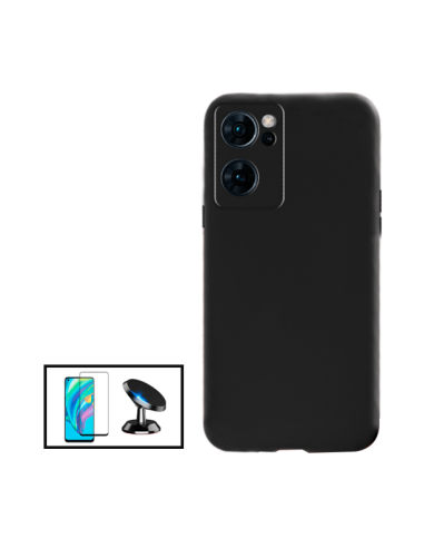 Kit Película de Vidro Temperado 5D Full Cover + Capa Silicone Líquido + Suporte Magnético de Carro para Oppo Find X5 Lite - Pret