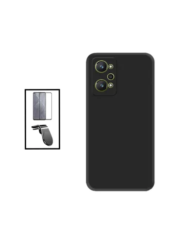 Kit Vidro Premium Full Cover + Capa Silicone Líquido + Suporte Magnético L para Realme GT2 - Preto