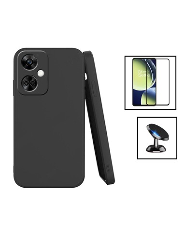 Kit Película de Vidro Temperado 5D Full Cover + Capa Silicone Líquido + Suporte Magnético de Carro para Oppo K11 - Preto