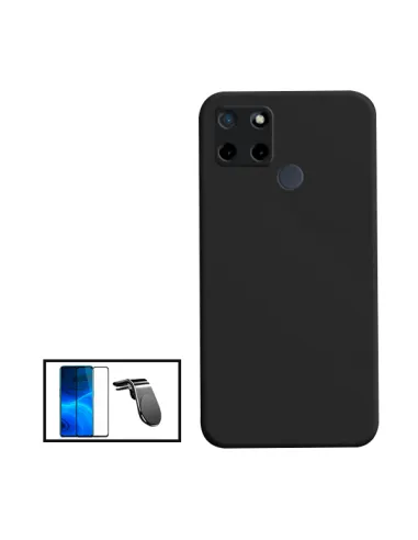 Kit Vidro Premium Full Cover + Capa Silicone Líquido + Suporte Magnético L para Realme Narzo 50A - Preto