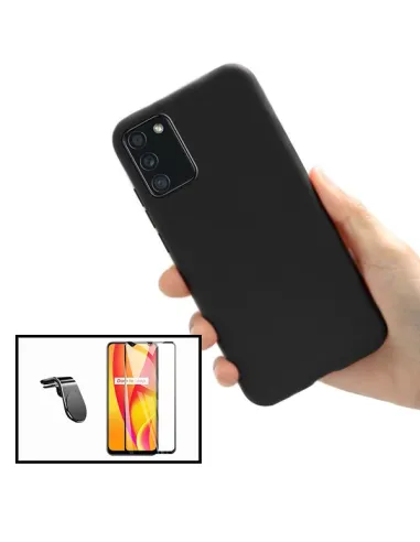 Kit Vidro Premium Full Cover + Capa Silicone Líquido + Suporte Magnético L para Samsung Galaxy A02s