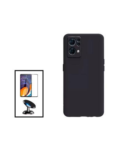 Kit Película de Vidro Temperado 5D Full Cover + Capa Silicone Líquido + Suporte Magnético de Carro para Oppo Reno7 Pro 5G - Pret