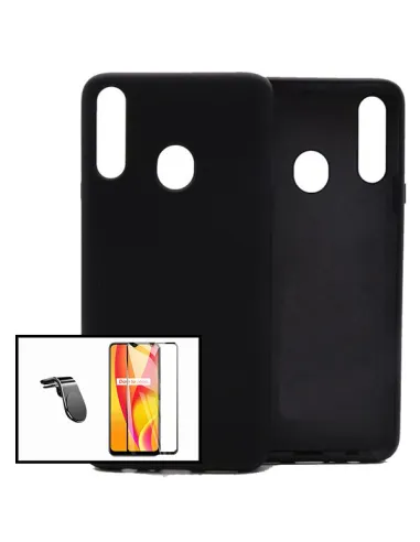 Kit Vidro Premium Full Cover + Capa Silicone Líquido + Suporte Magnético L para Samsung Galaxy A20s