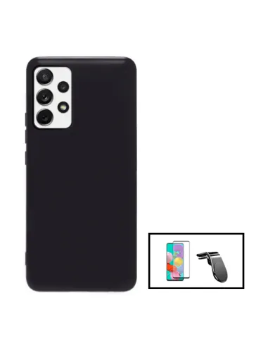 Kit Vidro Premium Full Cover + Capa Silicone Líquido + Suporte Magnético L para Samsung Galaxy A23 - Preto