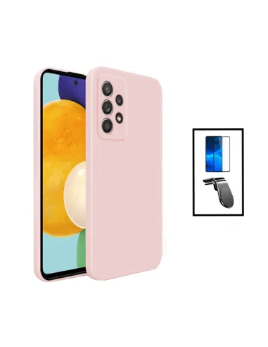 Kit Vidro Premium Full Cover + Capa Silicone Líquido + Suporte Magnético L para Samsung Galaxy A23 - Rosa