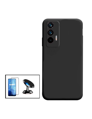 Kit Película de Vidro Temperado 5D Full Cover + Capa Silicone Líquido + Suporte Magnético de Carro para Realme GT Neo