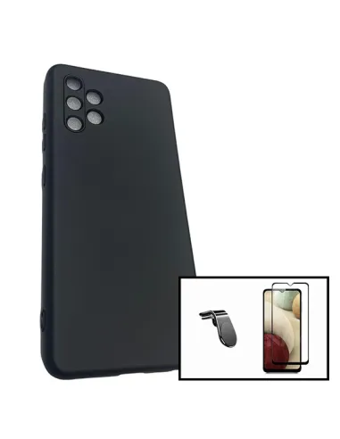 Kit Vidro Premium Full Cover + Capa Silicone Líquido + Suporte Magnético L para Samsung Galaxy A32 5G - Preto