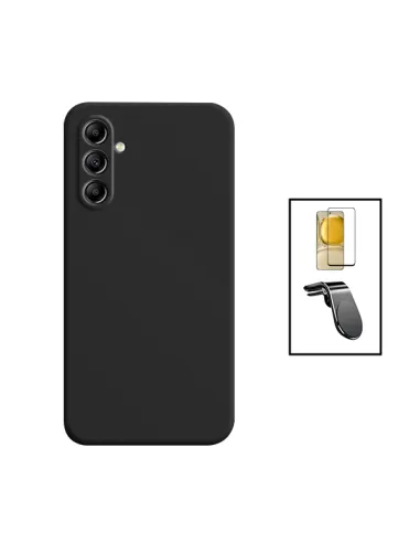 Kit Vidro Premium Full Cover + Capa Silicone Líquido + Suporte Magnético L para Samsung Galaxy A34 5G - Preto