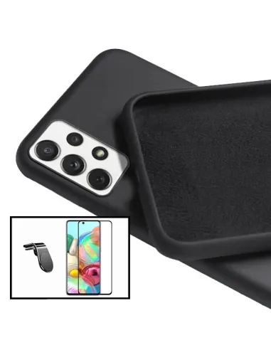 Kit Vidro Premium Full Cover + Capa Silicone Líquido + Suporte Magnético L para Samsung Galaxy A52 - Preto