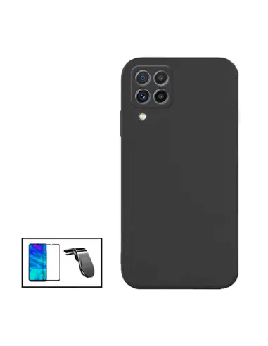 Kit Vidro Premium Full Cover + Capa Silicone Líquido + Suporte Magnético L para Samsung Galaxy M22