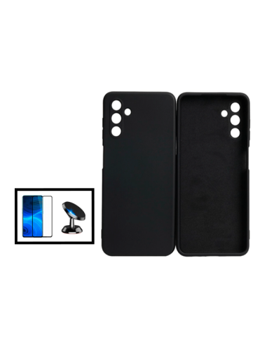 Kit Película de Vidro Temperado 5D Full Cover + Capa Silicone Líquido + Suporte Magnético de Carro para Samsung Galaxy A13 5G - 