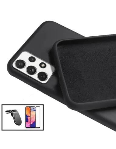 Kit Vidro Premium Full Cover + Capa Silicone Líquido + Suporte Magnético L para Samsung Galaxy M32 5G