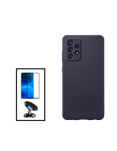 Kit Película de Vidro Temperado 5D Full Cover + Capa Silicone Líquido + Suporte Magnético de Carro para Samsung Galaxy A23 5G - 