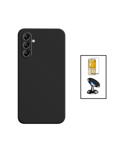 Kit Película de Vidro Temperado 5D Full Cover + Capa Silicone Líquido + Suporte Magnético de Carro para Samsung Galaxy A34 5G - 